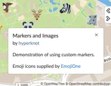 A MapHub map showcasing the new Info widget, which displays the map's title and description in a pop-up box over a map with custom animal emoji markers. important map information like a title and description directly on the map.
