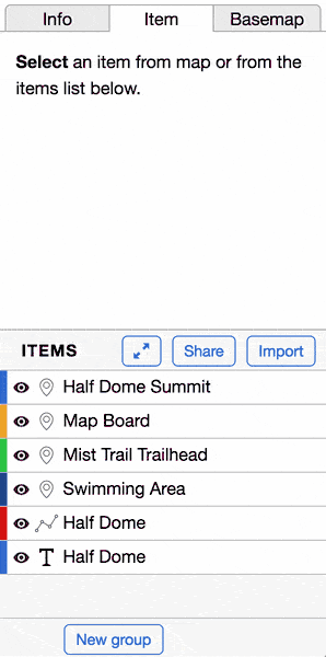 A GIF demonstrating the use of Shift and Alt keys to multi-select items directly within MapHub's item panel list rather than on the map.