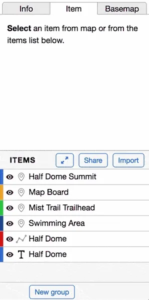 A GIF demonstrating the use of Shift and Alt keys to multi-select items directly within MapHub’s item panel list rather than on the map.