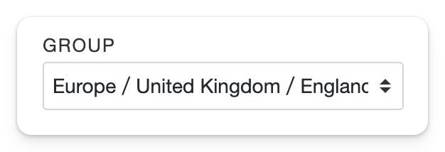 A dropdown selector in MapHub showing 'Europe / United Kingdom / England' selected. This demonstrates how users can easily select specific groups.