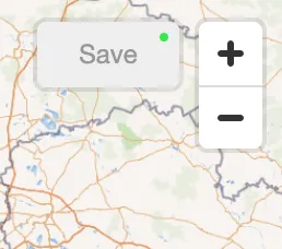 A close-up of the MapHub ‘Save’ button with a small green dot in the top right corner, signifying an active real-time collaboration connection.