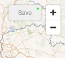 A close-up of the MapHub ‘Save’ button with a small green dot in the top right corner, signifying an active real-time collaboration connection.