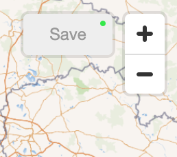 A close-up of the MapHub 'Save' button with a small green dot in the top right corner, signifying an active real-time collaboration connection.