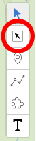 A red circle highlights the Multi-Select tool icon on MapHub's left toolbar, a square with an arrow, indicating its location within the interface.