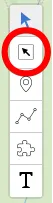 A red circle highlights the Multi-Select tool icon on MapHub’s left toolbar, a square with an arrow, indicating its location within the interface.