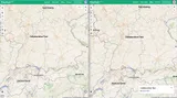 A split-screen showing real-time collaborative editing on MapHub, with two users' views of the same shared map of Europe displayed side-by-side. as multiple users edit a shared map at the same time.'