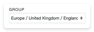 A dropdown selector in MapHub showing 'Europe / United Kingdom / England' selected. This demonstrates how users can easily select specific groups.